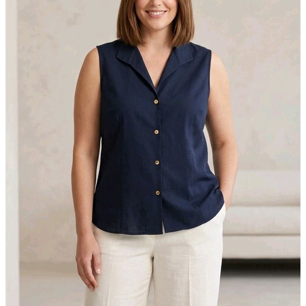 Jones of New York Womens Navy Blue Sleeveless Top 100% Cotton Size 16 Career